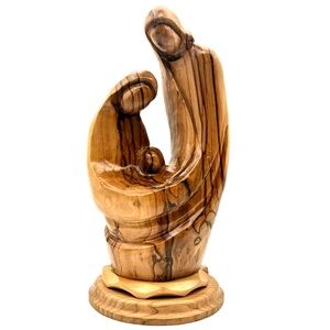 Modern Holy Family Hand Carved Olive Wood Statue
